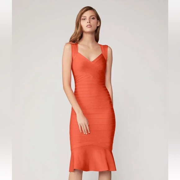 HERVE LEDGER NWT Sweetheart Flare Bandage Dress in Coral Size‎ XXS Retail $850 - Picture 1 of 16